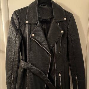 Members only vegan faux leather jacket mid thigh trench coat style